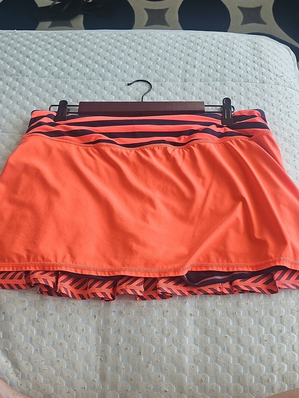 Neon Coral Tennis Skort with Striped Waistband